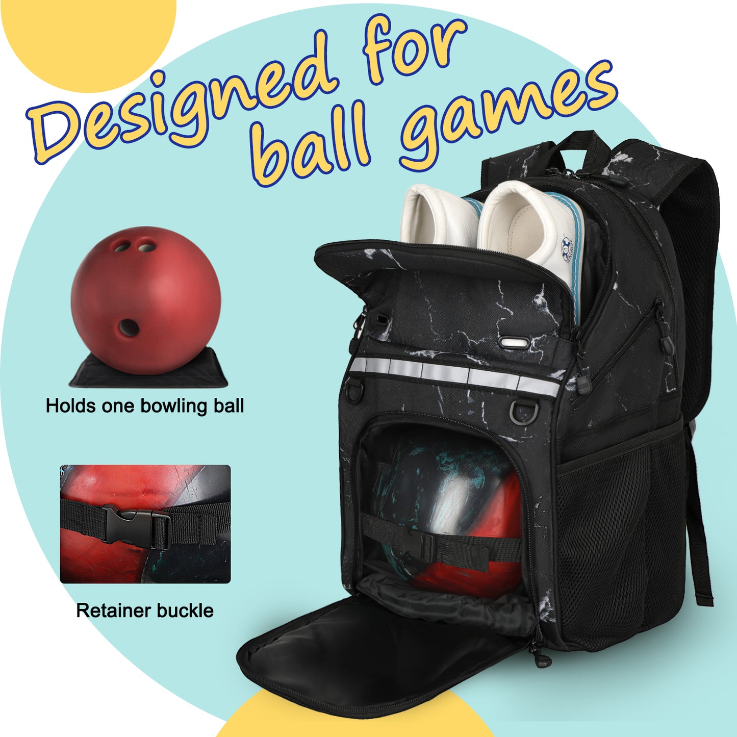 Goloni Bowling Backpack,Single Ball Bowling Bag with Shoe Compartment Up to Size 16,Bowling Bag with Padded Ball Holder