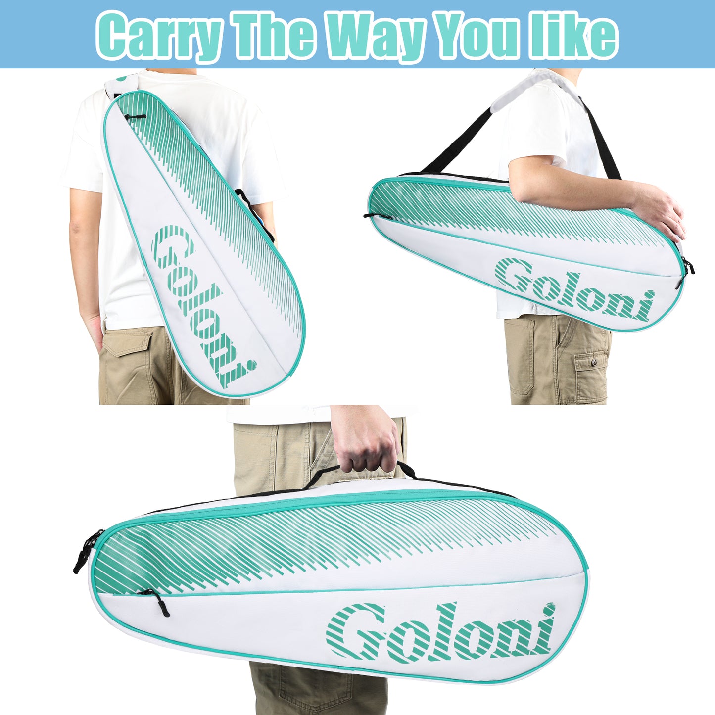 Goloni | 3 Racquet Tennis Bag, for Professional or Beginner Tennis Players, Rackets Cover Bag with Protective Pad & Lightweight | Unisex Design for Men, Women, Youth and Adults
